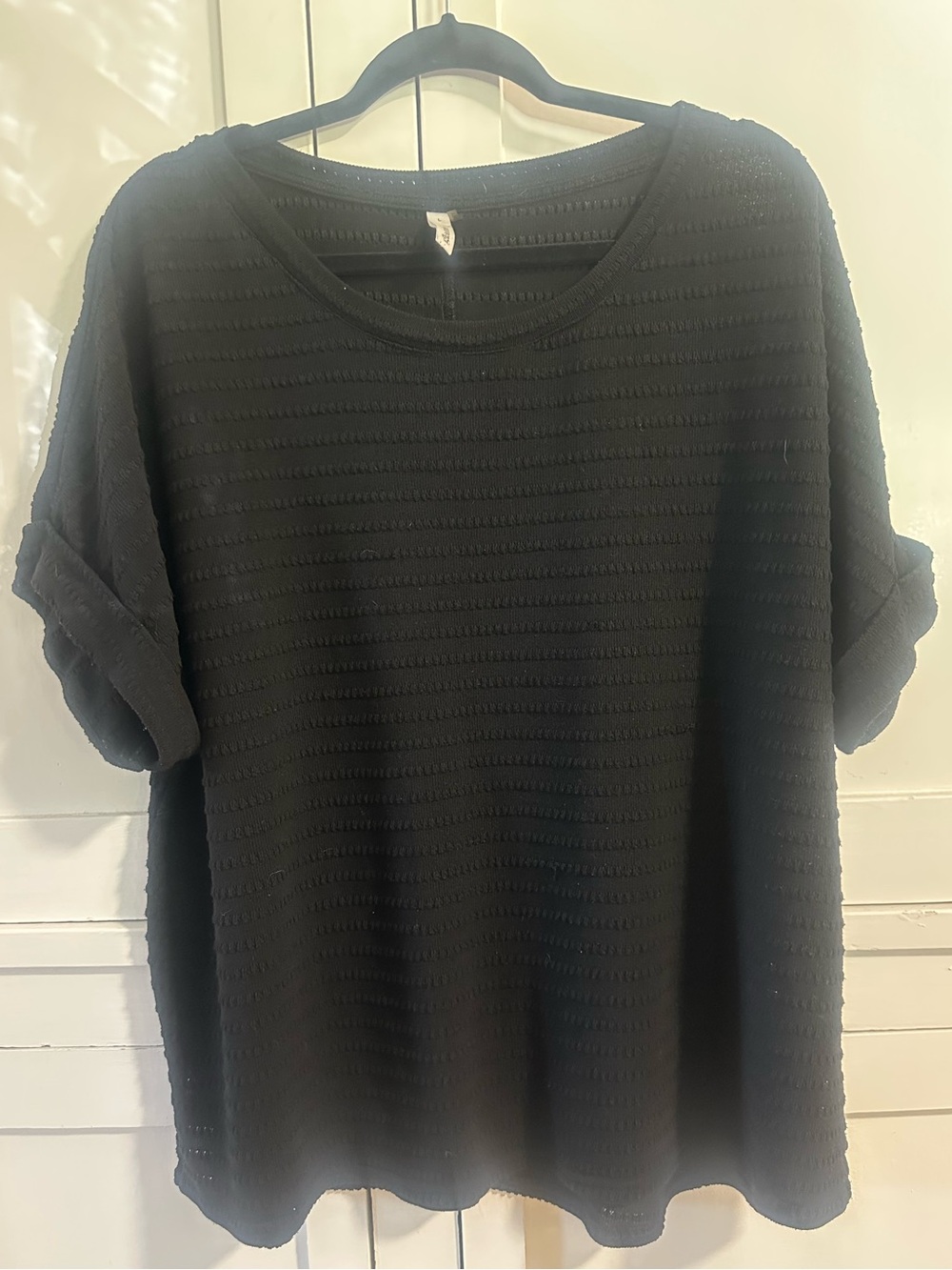 Black Textured Short-Sleeve Crew Top